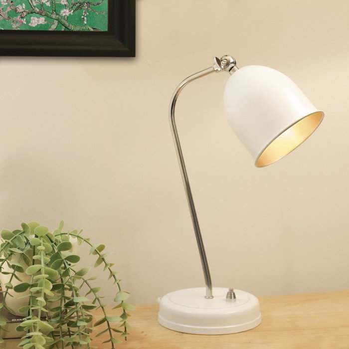 Opviq Lámpara de Mesa con Cuerpo Metálico Blanco
